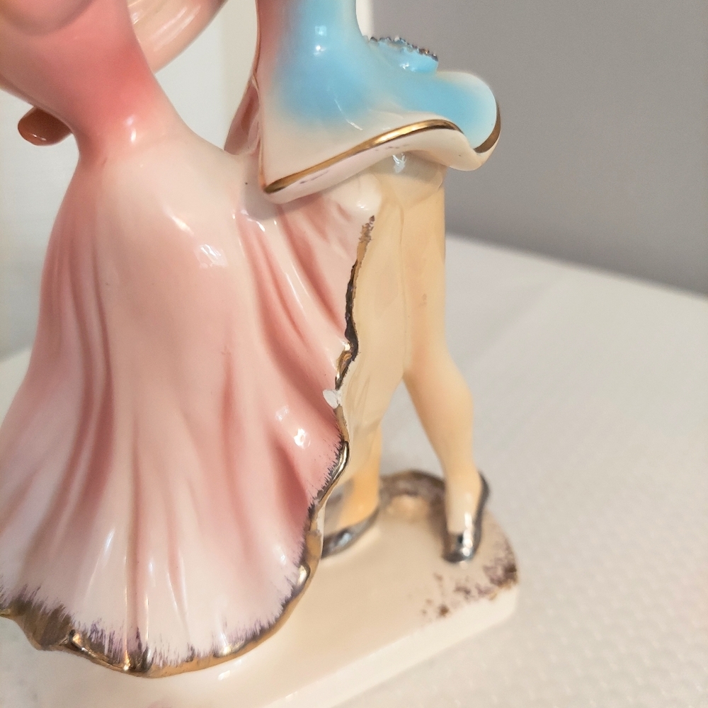 Vyg Dancing Couple Figurine Porcelain Ballroom Flowers Pink Dress Blue Outfit - Picture 8 of 10